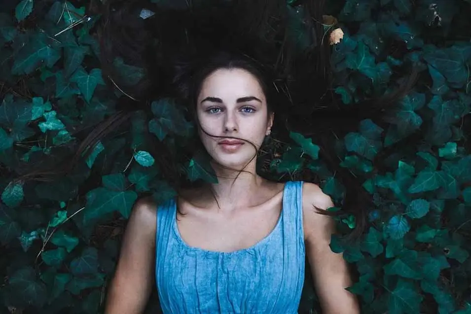 Woman in a blue dress